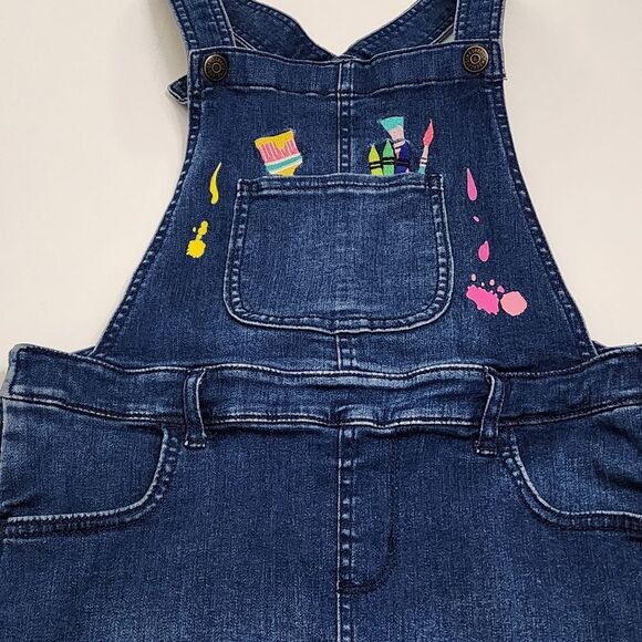 Gymboree Girls Future Artist Embroidered Blue Denim Overalls Dress Size 10 - Picture 3 of 10